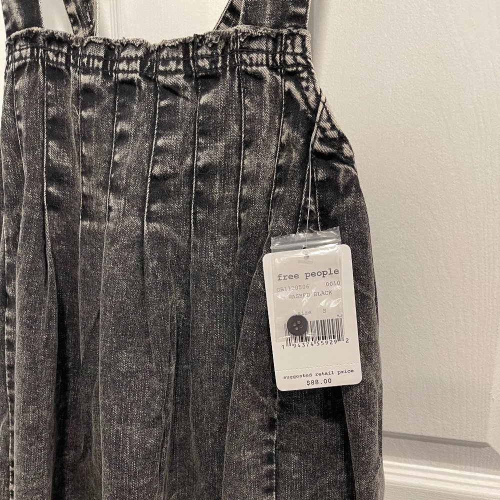 Free People Marina Crop Swing Tank with Adjustable Straps Black Denim SMALL NWT - Picture 4 of 5